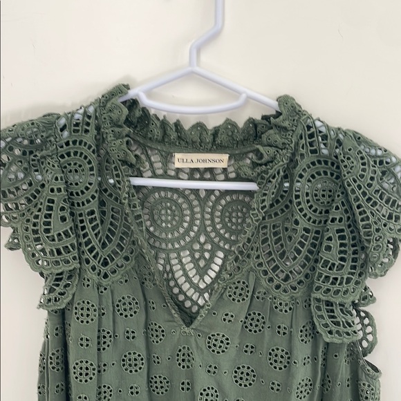 Ulla Johnson Green Ruffle Cap Sleeve Blouse - Picture 3 of 4